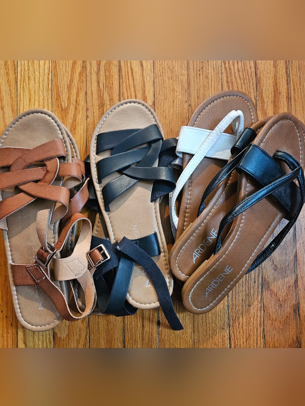 Strappy Slide Sandals in Black, Brown, Tan, White Sz 7